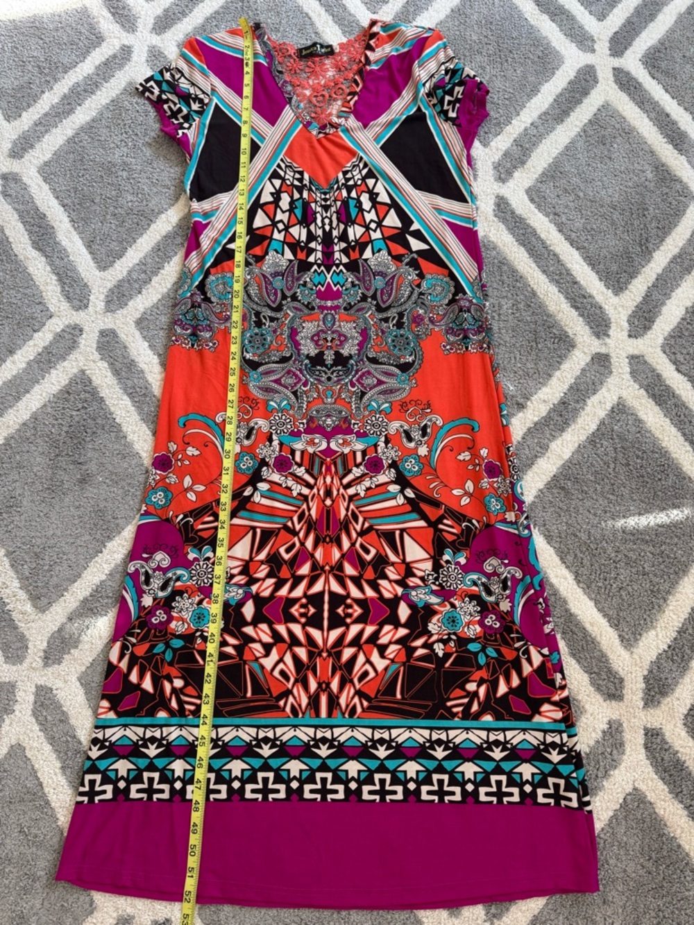 Jessica Taylor NYC Stretchy Maxi Dress Short Sleeves Lace Back MultiColored
